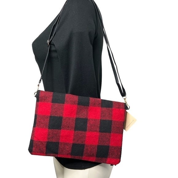 NWT LIB NEW YORK Plaid Fold Over Crossbody Clutch Bag With Wristlet - Picture 10 of 16